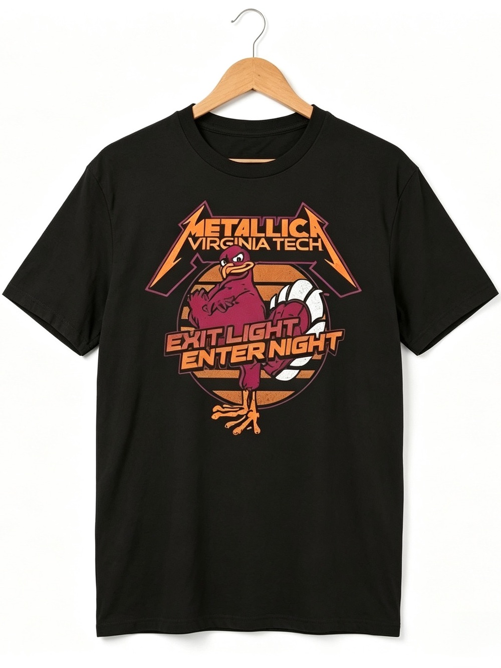 Virginia Tech Hokies Metallica Exit Light Enter Night Fan Graphics T-shirt